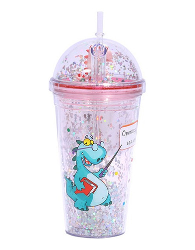 Vaso Con Gel Para Enfriar Con Luces Modelo Dinosaurio Rosado