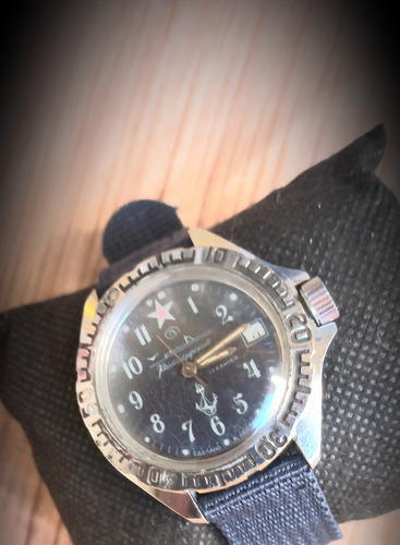 Relógio Vostok Boctok Komandirskie, Submarino Azul Prateado Azul (Usado)