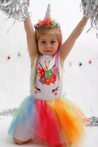 Disfraz de Unicornio Multicolor con tutú para niña