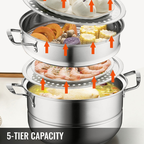 Vevor Olla De Vapor 5 Niveles Vapor De Alimentos Calefacción Color Plateado