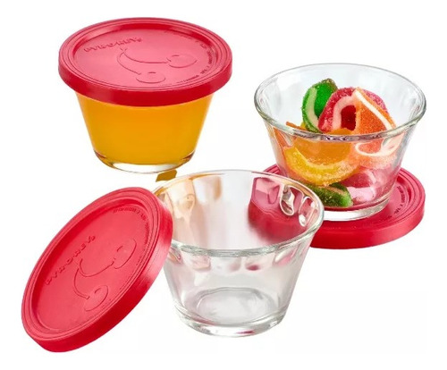 3 Flaneras Refractarias Pyr-o-rey Con Tapa Plastico 175 Ml