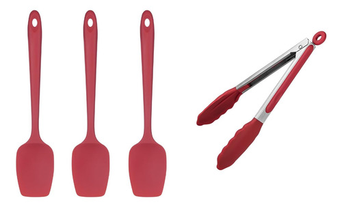 Juego 3 Espátulas Silicona 600°f Pinzas Cocción 9 Rojo