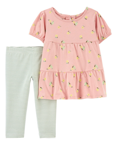 Set 2 Piezas Calza Y Blusa Escalonada De Algodón Carters 1o