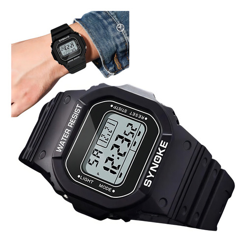 Relógio Masculino Digital Quadrado Preto Led Resistente À