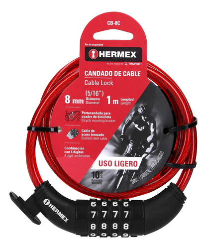 Candado De Cable Con Combinacion 8mm X 1 Metros Hermex