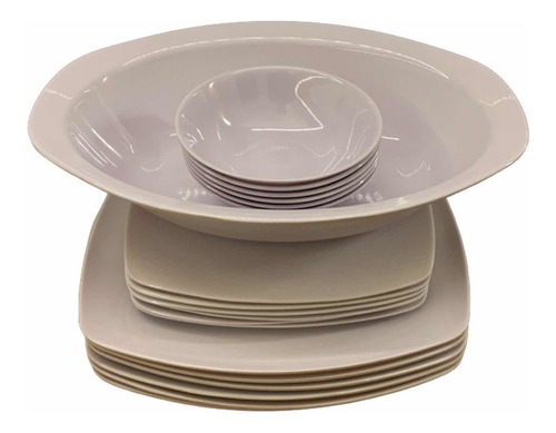 Platos Melamina Set 21 Piezas Cuadrado Platos Blanco Liso