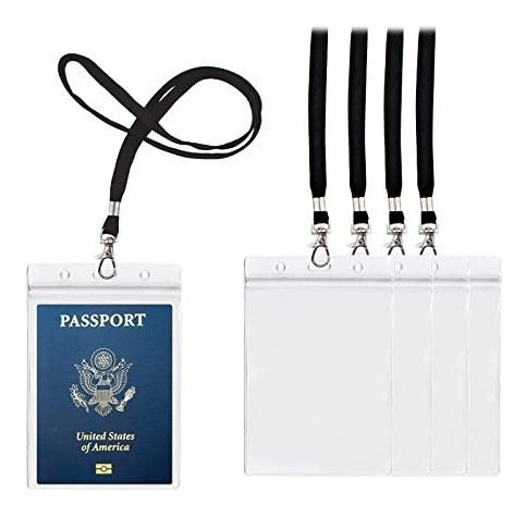 Soporte Pasaporte Pvc 4x6puLG Con Lanyards (5pack Negro)