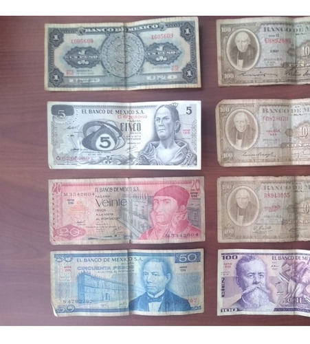 Billetes Antiguos De 1, 5, 20, 50, 100 Y 500 Pesos