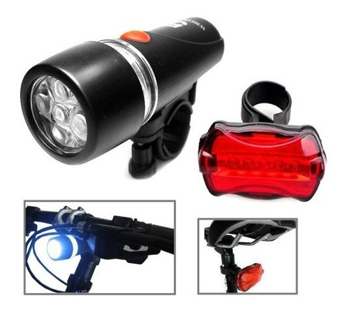 Kit Luz Delantera Y  Trasera 5 Led Para Bicicleta 