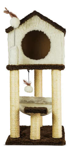 Arranhador Para Gato Com Casinha, Rede E Brinquedos Cor Cappuccino
