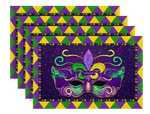 4 Mantel Individual Lino Mardi Gra New Orleans Brasi X