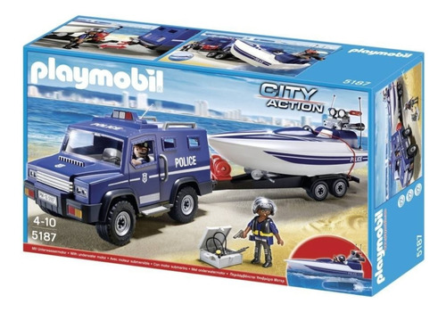 Playmobil Coche Policia Con Lancha Int 5187 Original Intek