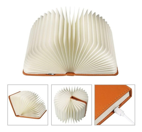 Imagen 3 de 5 de Lampara Led Libro Plegable Blanco Cálido Y Colores Eco Cuero