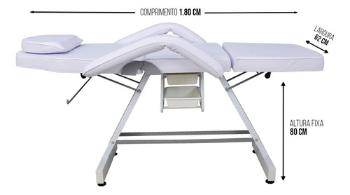 Kit Estética Poltrona Maca Fixa Reclinavel com Lupa LED Articulada + Fixador e Suporte Cor Branco