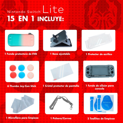 Kit Para Nintendo Switch Lite Rosa Turquesa Estuche Rigido