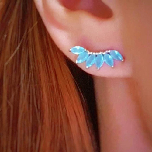 Brinco Ear Cuff  Azul Leitoso Em Prata 925