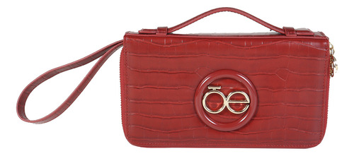 Cartera Cloe Para Mujer Grande Cierre Doble Con Maneral Color Rojo