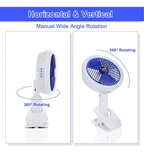 Ventilador De Clip Con Lámpara Led Recargable Y Portátil