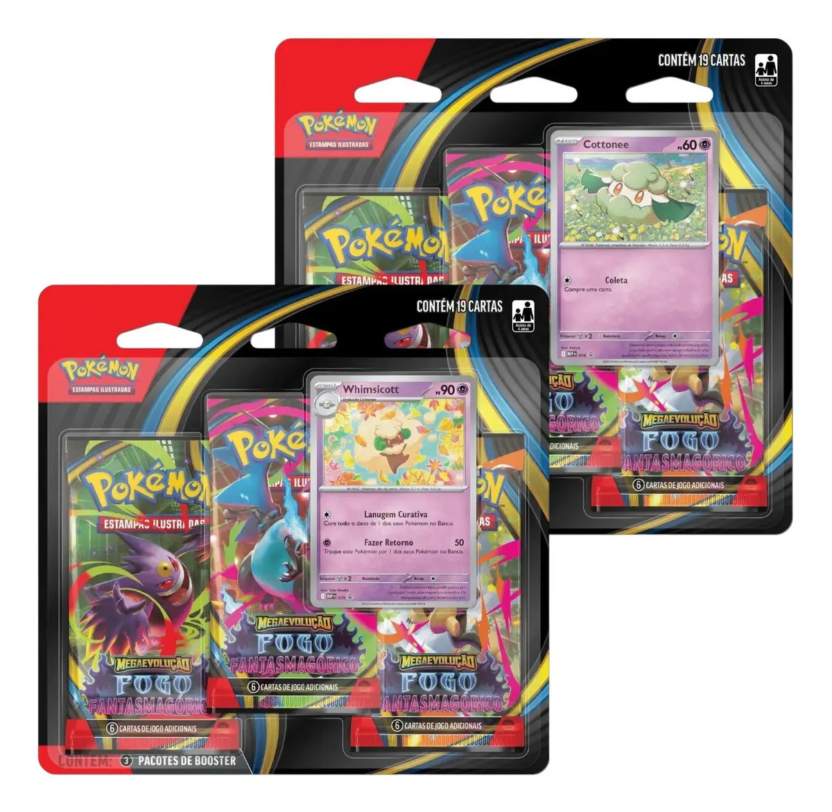 Kit 2 Blister Triplo Booster Pokémon Fogo Fantasmagórico Português Cottonee E Whimsicott