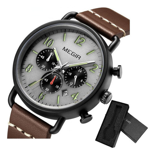 Reloj Deportivo Megir Chronograph De Cuero Y Cuarzo