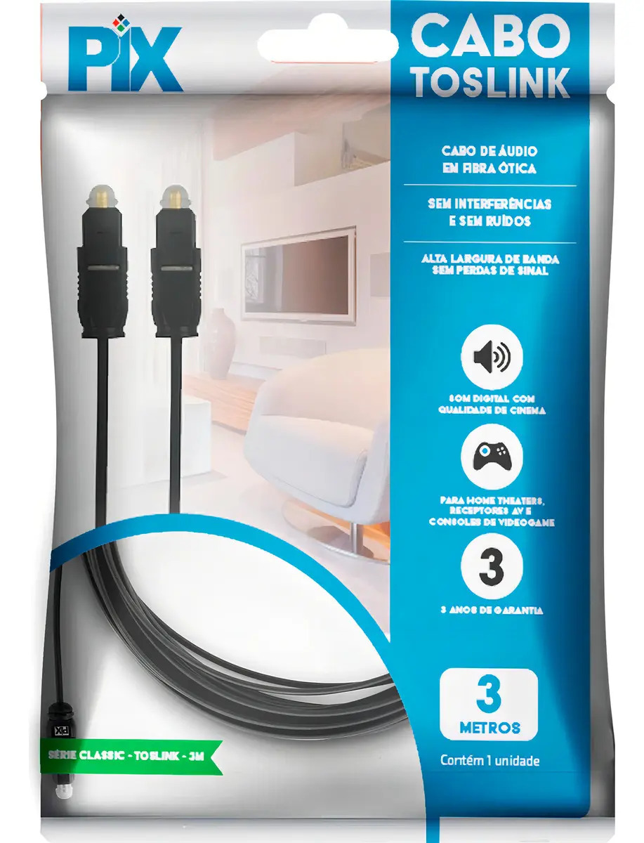 Cabo Optico Audio Toslink 3 Metros, Compatível Com Xbox, Ps4, Ps3, 018-9003