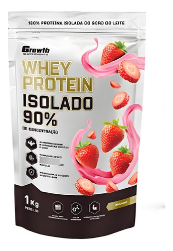 Suplemento em pó Growth Supplements  Whey Protein Isolado proteínas Whey Protein Isolado sabor  morango em sachê de 1000g
