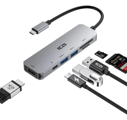 Adaptador Hub 6 En 1 Usb Tipo C Para Macbook Windows - Iczi