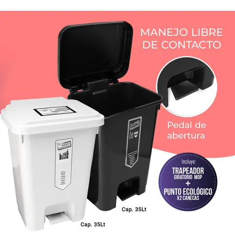 Trapero Giratorio Mop + Punto Ecológico 35lts De 2 Canecas