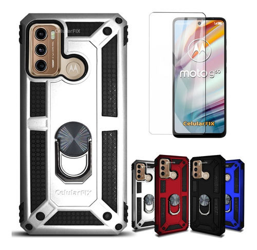 Funda P/ Moto G60, Uso Rudo Con Anillo Sujetador + Mica