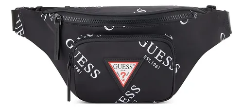 Riñonera Guess original marrón con estampado de G y placa GUESS en mar