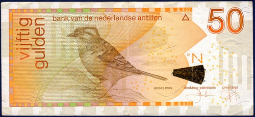 50 Gulden 01 12 2001 Billete De Antillas Holandesas Gorrión