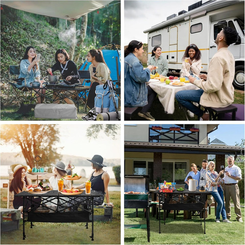 Mesa Plegable Camping Portátil De Jardin Exterior Ajustable Negro