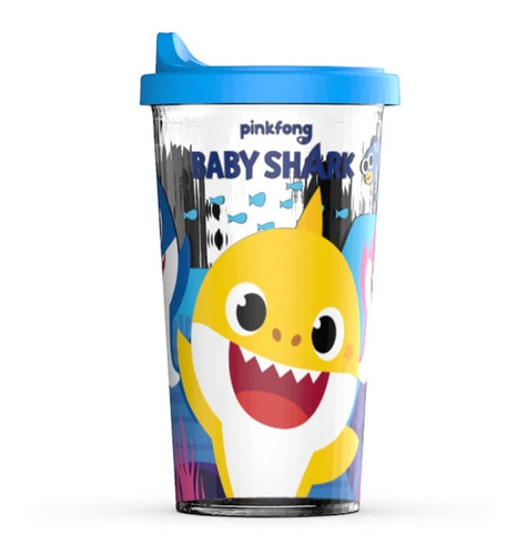 Vaso Tapa Tomadora Baby Shark Grande Licencia Oficial 400ml.