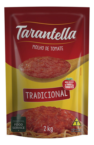 Molho De Tomate Tradicional Tarantella Sem Glúten Sachê 2 Kg