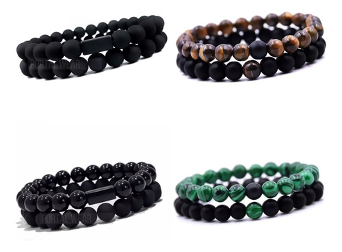 Combo 2 Pulseiras Masculinas Kit Bolinhas Preto Onix Varias