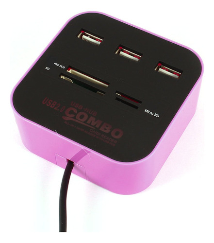 Qtqgoitem Hub Usb2.0 3 Puerto Purpura + Combo Lector Tarjeta