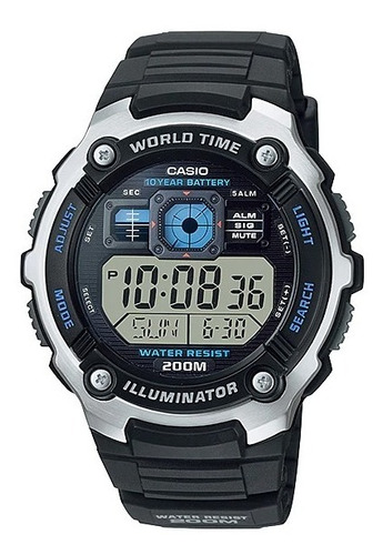 Relógio de pulso Casio Reloj Ae-2000w com corpo preto e azul,  digital, para masculino, com correia de resina cor preto e azul e fivela simples