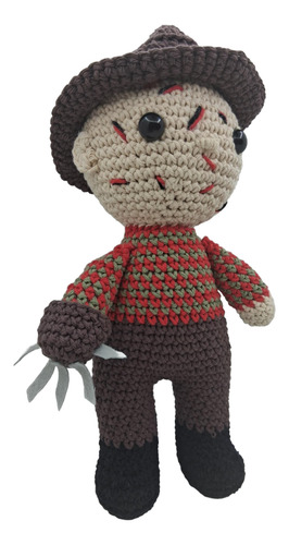 Muñeco Amigurumi Freddy Krueger Peluche Hecho A Mano Terror Rojo