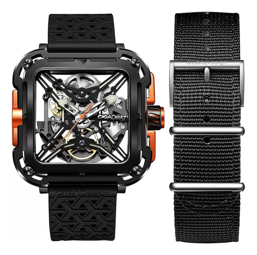 Stainless Steel Reloj Analogico Ciga Design Serie X·gorilla Correa Negro Bisel Negro Fondo Naranja