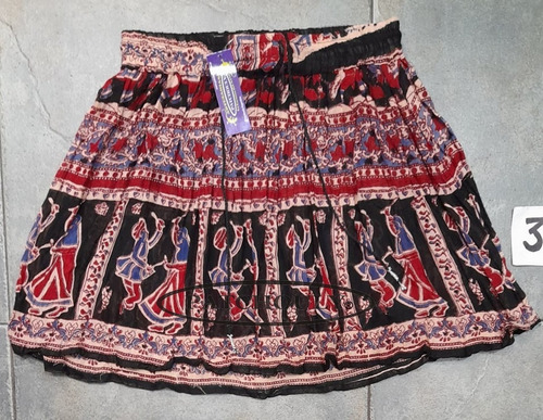 Imagen 4 de 10 de Pollera Mini Bagru Algodon India Estampado Talle Único Color
