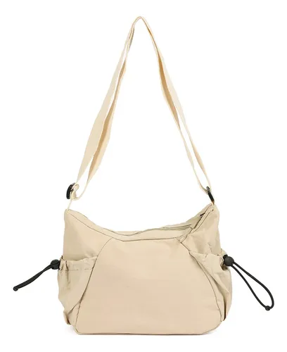 Bandolera Canva Modelo Mykonos De Nylon Con Bolsillo 30553 Crema Lisa