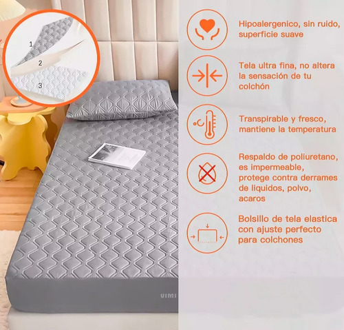 Cubre Colchón Matrimonial Impermeable Con 2 Cubre Almohada