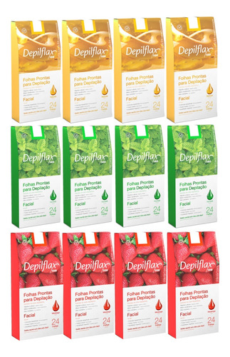 288 Folhas Prontas Facial Depilflax Morango Hortela Natural