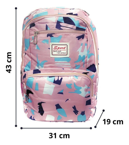 Mochila Escolar Juvenil Mima2 Set De 3 Piezas Color Rosa claro Diseño de la tela Poliéster