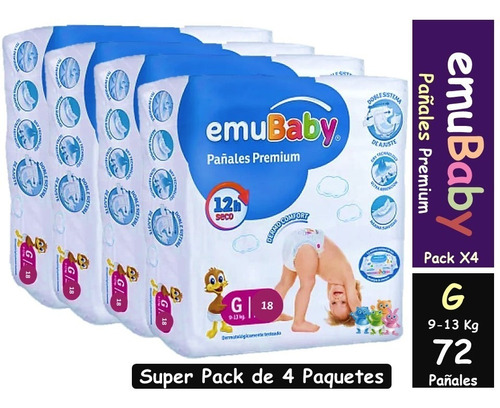  Pañal Emubaby Premium Talla G  Pack X 4 Paquetes 