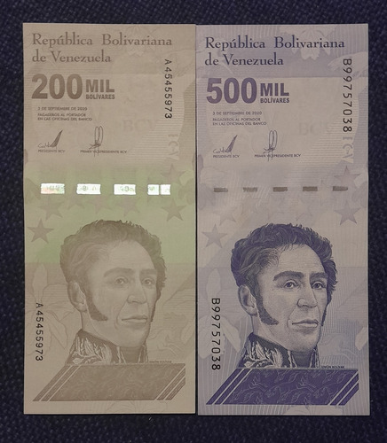 2 Billetes De 200 Y 500 Mil Bolivares, Estado Unc, 