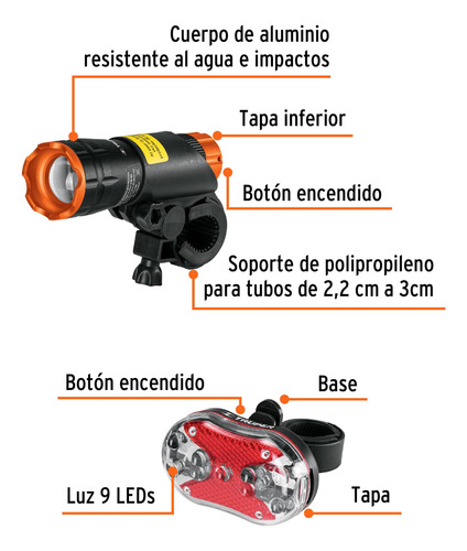 Juego De Linterna Delantera Y Trasera Para Bicicleta, Truper