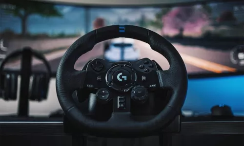 Logitech G923 - Volante con palanca de cambios Driving Force y pedales para  PS5, PS4 y PC, con cubierta de volante de cuero genuino