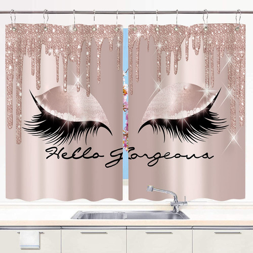 Hatesah Kitchen Curtains,spark Rose Gold Drips Makeup Lashes