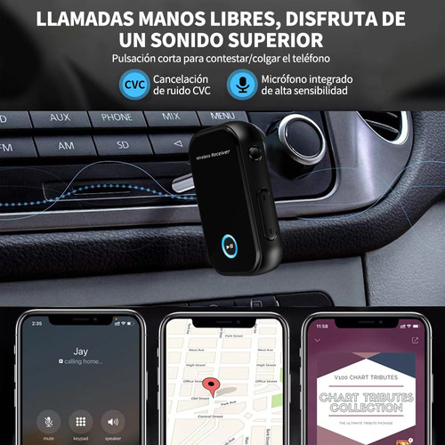 Receptor Bluetooth Audio, Adaptador Bluetooth 5.0 Plug Coche